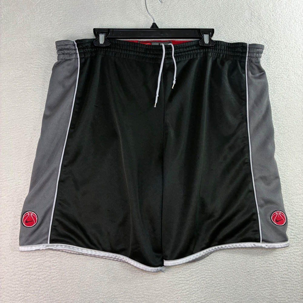Y2K Nike Baggy Basketball Shorts‎ Men L Black Red Reversible Silky Drawstring